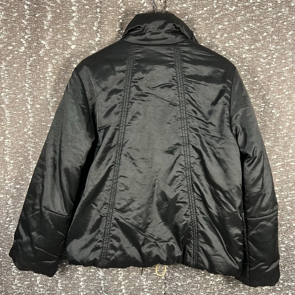 Vintage Post Card Puffy Zip Up Italy Ski Winter‎ Black Jacket Coat Size 10